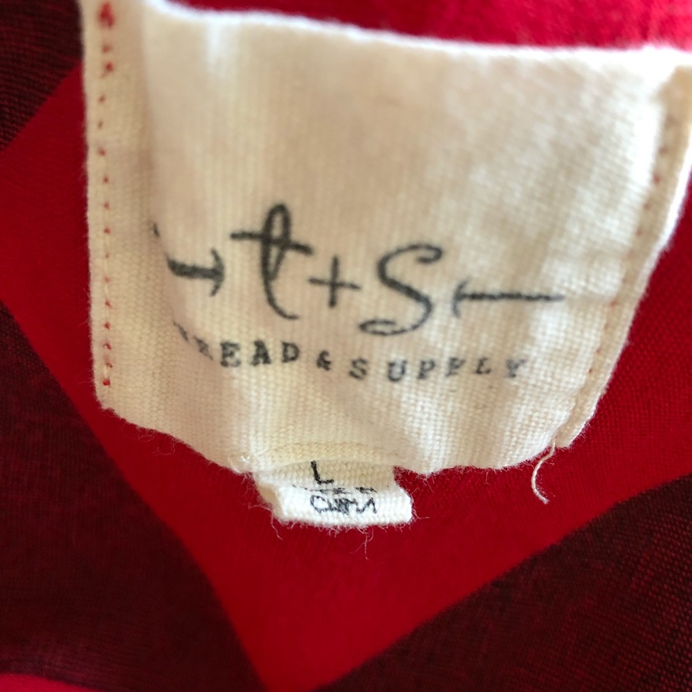 Thread & Supply Button Down Red And Black Striped… - image 5